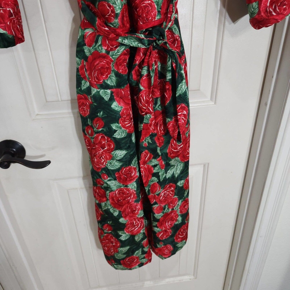 Victorias Secret Womens Robe Vtg 80s Gold Label Red Green Floral Satin Long Sz S - Picture 4 of 11